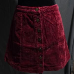Red Corduroy Skirt with Button Details
